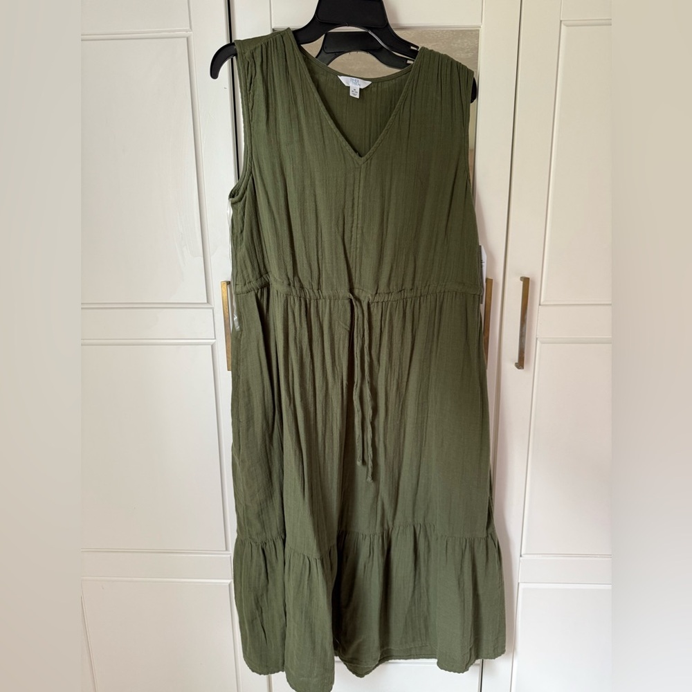 Olive Green Sleeveless Cotton Dress